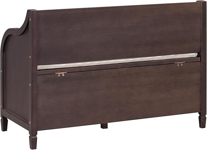 42" Rustic Storage Bench Entryway Bench Shoe Cabinet Ottoman with Safety Hinge, Removable Seat Cushion & Hidden Storage Space for Hallway Entryway Living Room Mudroom End of Bed (Espresso)