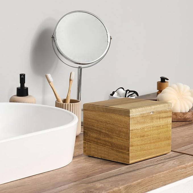 Disposable Face Towel Holder, Acacia Wood Box Compatible with Clean Towels XL(NOT Included), Wooden Container for Cleansing Facial Dry Wipes, Face Towelettes Bathroom Counter Storage