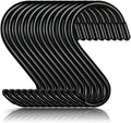 4 Inch 12 Pack Heavy Duty Vinyl Coated S Hooks Non-Slip & Scratch-Proof Black Hanging Hooks for Plants Kitchen Utensils Pots Pans Clothes & Bags Ideal for Closet, Garage & Garden Organization