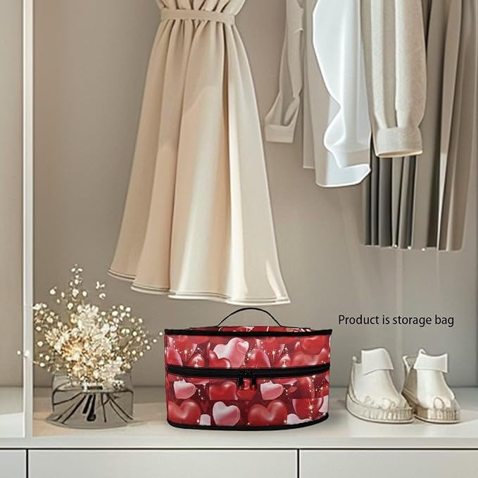 Love Heart Steam Iron Storage Bag with Zipper Handle,Red Iron Protective Cover for Valentine's Day Dust-proof Travel Irons Holder - 11.8x6.69x5.5 in