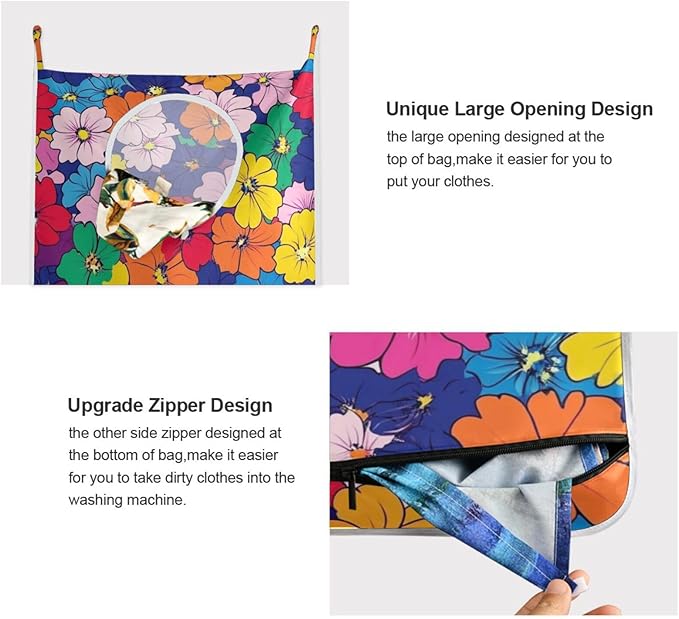Hanging Laundry Hamper with Stainless Steel Hooks,Oxford Fabric Printing Door Laundry Clothes Bag, 29.5X20inch 2PCS Kawaii Small Hibiscus Flowers