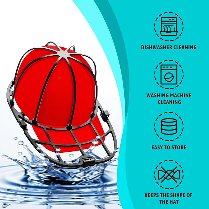 Eiito Hat Washer for Washing Machine, 1 Pack Hat Cleaner for Baseball Caps with Frame Cage Fit for Adult/Kid's Cap Protector Racks Dishwasher Safe-(Black)