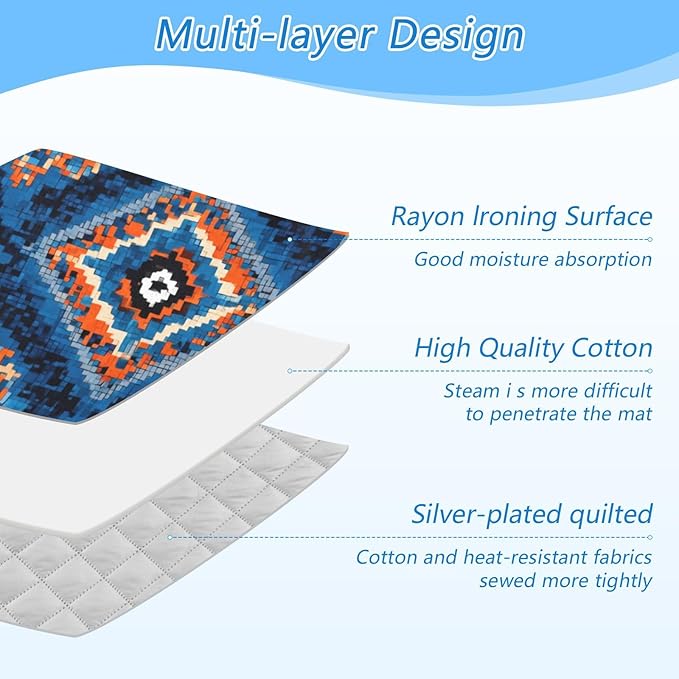 Ironing Mat Pad for Table Portable Travel Iron Blanket Ironing Board Covers Pressing Mat Heat Press Pads 27.6x47.2 Inches Blue Retro Pattern Bohemian61