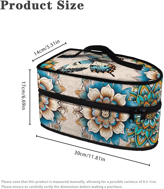 Boho Mandala Flower Butterfly Iron Tote Bag Stain Resistant Off White Travel Iron Storage Box Washable Protective Carrying Bag with Handle Compatible with Most Irons