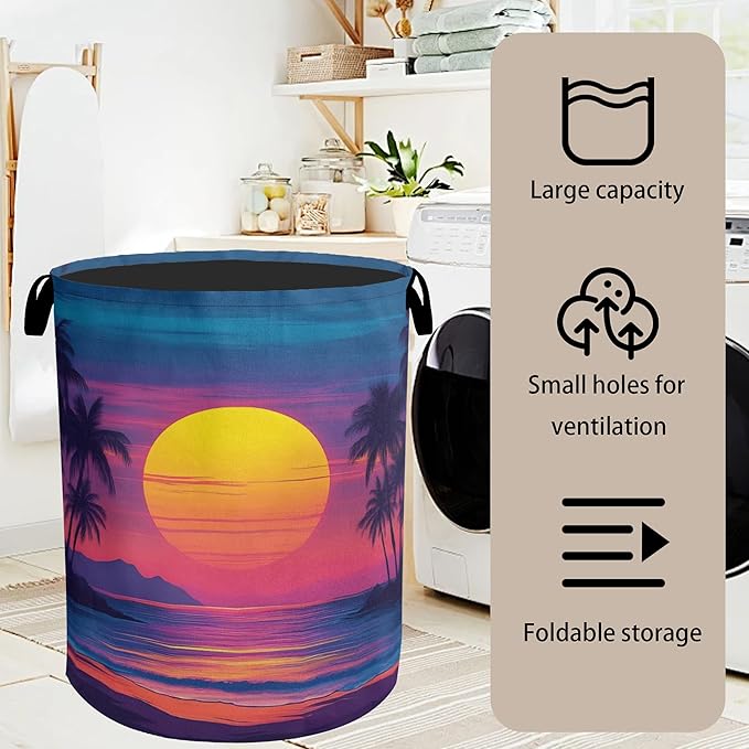 Hawaiian Sunset Foldable Laundry Hamper - Waterproof Fabric Storage Basket with Handles, Clothes Hampers for Laundry,Bedroom,Dorm