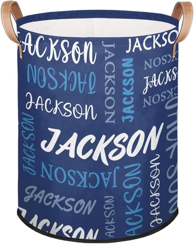 Custom Name Large Laundry-Basket for Kids-Boys-Girls, Personalized Foldable Waterproof Laundry Hamper Dirty Clothes Toys Storage Bin with Handles,Blue