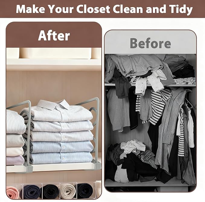 2-Pack Closet Shelf Dividers, PP Plastic Shelf Organizers for Closet Organization, Sturdy Dividers for Clothes, Purses and Shelves in Bedroom, Pantry & Kitchen (Gray 2-PCS)