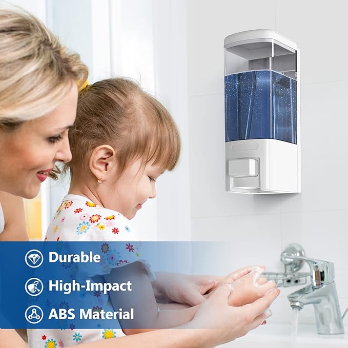 SVAVO Wall Mount Soap Dispenser, Manual Liquid/Lotion Pump Sterilizer Hand Dispenser Shower Shampoo Lotion Gel Container for Bathroom Guestroom Hotel, 17fl.oz/500ml, White