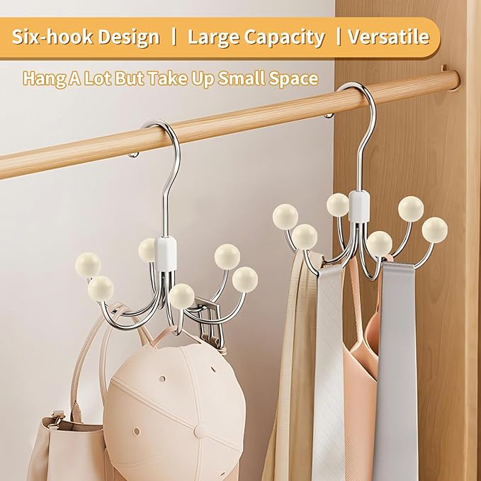 2 Pack Hoodie Hanger for Organizer 360° Swivel Closet Hooks for Belt, Space-Saving Hanger Bra Storage, Accessorise Organizer for Tie, Hat, Tanktop, Scarf, Purse