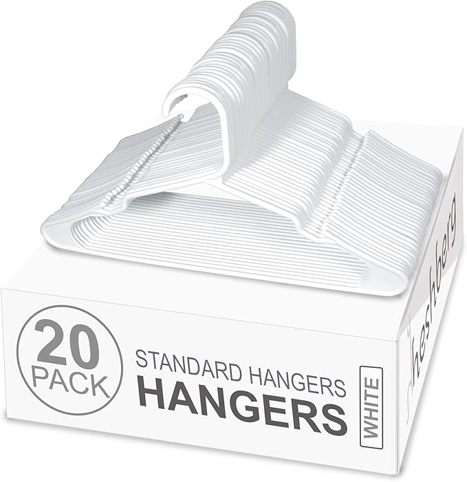 Plastic Notched Hangers Space Saving Tubular Clothes Hangers Standard Size Ideal for Everyday Use on Shirts, Coats, Pants, Dress, Skirts, Etc. (20, White)