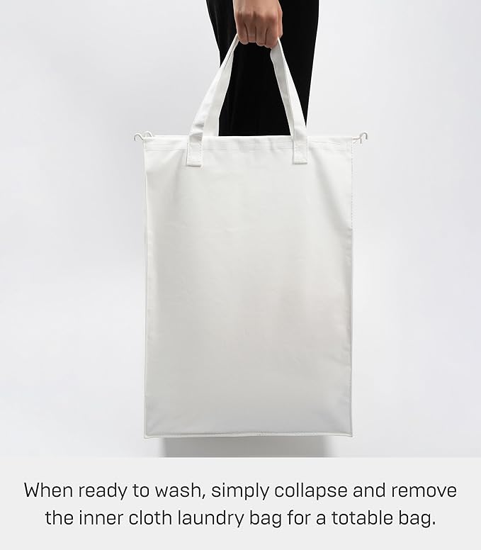 Yamazaki Home Tower Laundry Hamper Clothes Basket With Cotton Liner - Large, 25.2" - Steel + Cotton - 20 Gallons, 75 Liters