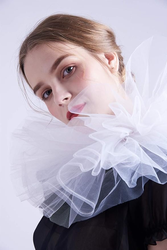 BLESSUME Victorian Retro Mesh Neck Ruff Ruffle Collar Layered Clown Neck Collar