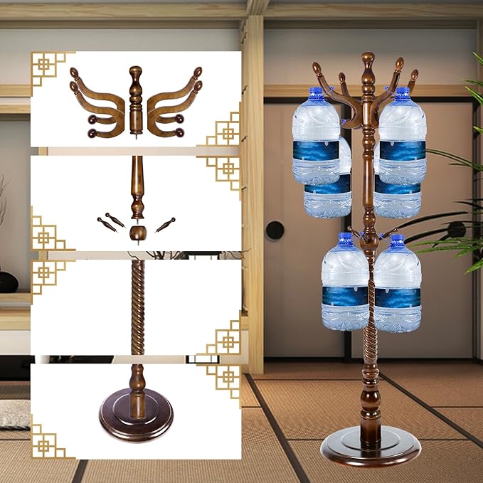 Coat Rack Freestanding, Wooden Tree Coat Rack Stand with 2 Adjustable Sizes Coat Tree and 11 Hooks, Sturdy Hall Tree with Tri-Legged Base for Entryway, Hallway, Bedroom (Walnut-Solid Round Base)