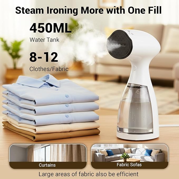 Handheld Steamer for Clothes Wrinkle Removes,110V to 220V Garment Steamer for Multiple Countries,1000W,Large Water Tank 450 ML,10 FT Power Cord,35s Fast Heating,30Min Auto Power-Off Safety Design
