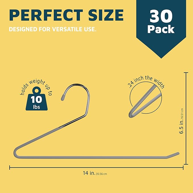 Lifemaster Metal Pants Hanger Set - 30 Pieces Elegant Non-Slip Closet Space Saving Hanger Set for Pants, Trouser, Blankets, and Jeans with Open Ended Sleek Design - Gray
