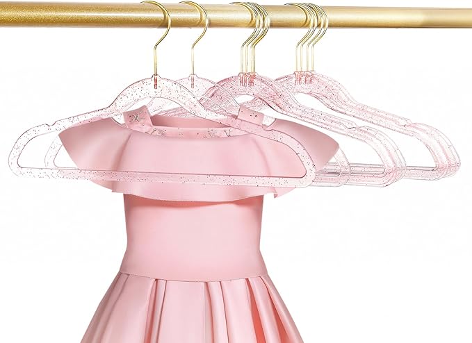 Baby Glitter Hanger 20 Pack,13.97" Kids Toddler Hangers for Closet, Pink Sparkling Plastic Baby Clothes Non-Slip Space Saving Hangers for Dress Up,Large Girl's Pink Hanger