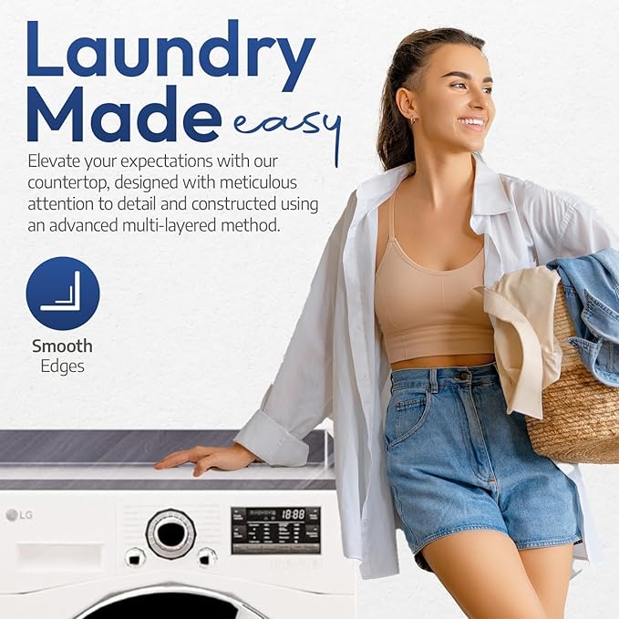 OfficeSimpli Washer Dryer Countertop, Made in USA, Non-Slip Pads, Laundry Room Wood Topper, Washer Dryer Cover for Top, Laundry Countertop, Laminate Finish (Iconic Maple, Large (30" x 58"))