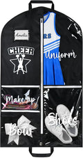DEEKA Cheer Garment Bag for Hanging Clothes with Zipper Pockets Cheer Accessories Mom Essentials Uniform Costume 40 Inch Black Bags Stuff for Cheerleading Girls (Black,White-Cheer Star Logo)