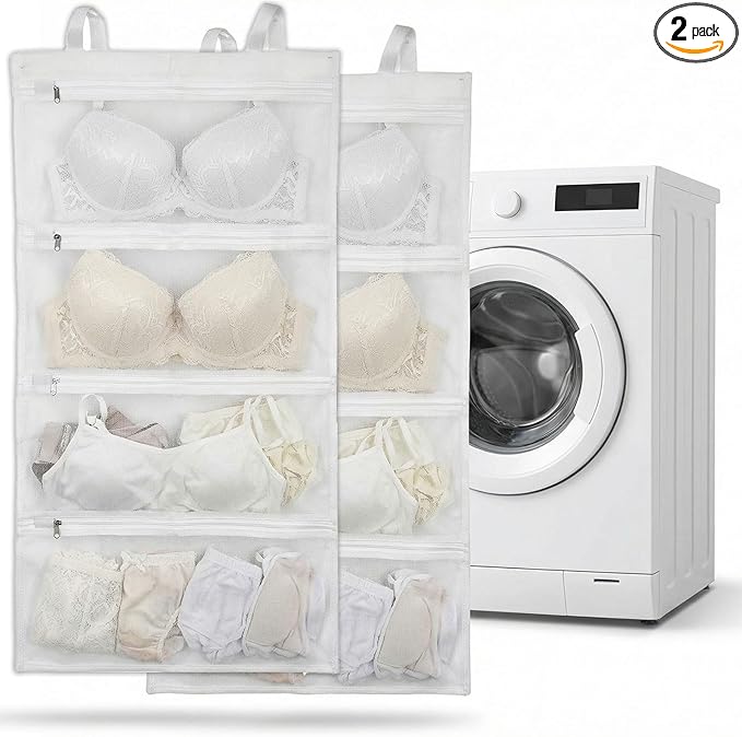 2 Pack Bra Laundry Bags for Washing Machine Bra Bags for Laundry 4-in-1 Mesh Bag for Washing, Drying, Storage and Dust Protection(A–D Cup Capacity)