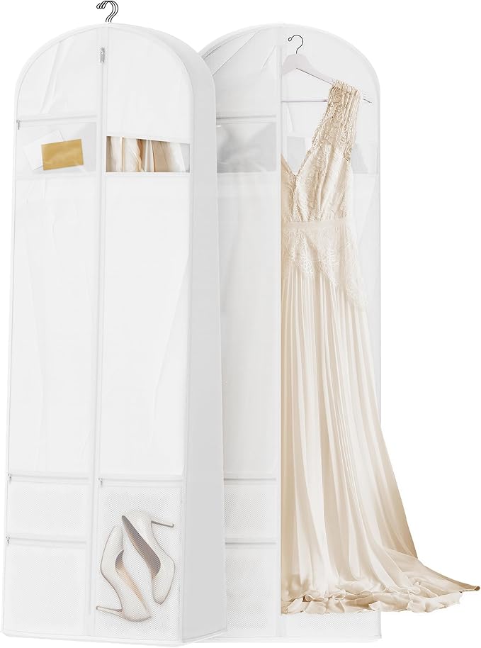 72inches Garment Bag with Zipper Pocket, Wedding Dress Bag for Gowns Long, White