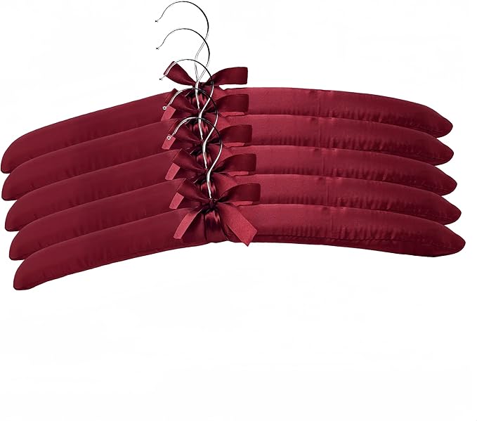 Padded Hangers for Women Clothing Satin Hangers Non Slip Padded Hanger for Sweaters Padded Clothes Hanger (5, Red)