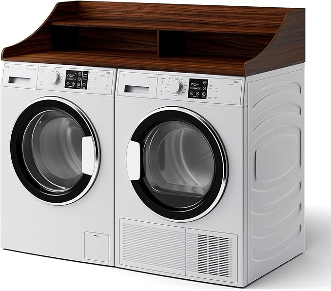 2-Tier Washer Dryer Topper, 54" x 27.6" Countertop with Storage Shelf & Non-Slip Mat, Laundry Organizer for Folding & Sorting Clothes, Walnut