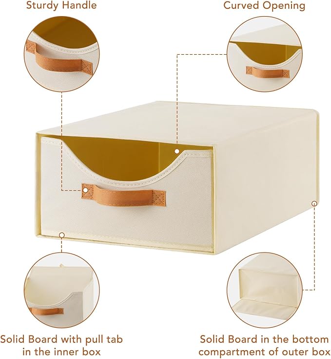 4 Pcs 16.5" Closet Drawers and Large Size Clothes Storage Bins Push-Out Storage Stackable Shelf Drawers with See-Through Window Closet Organizers for Bedroom, Living Room, Under Bed, Beige