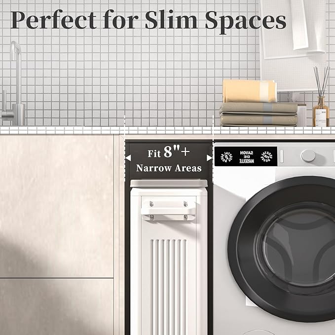 HAIXIN HOME Slim Laundry Hamper with Lid, 50L Plastic Tall Laundry Basket with Wheels, Compact Size for Narrow Space, Rolling Laundry Cart with Handle for Easy Transport to Laundry Room