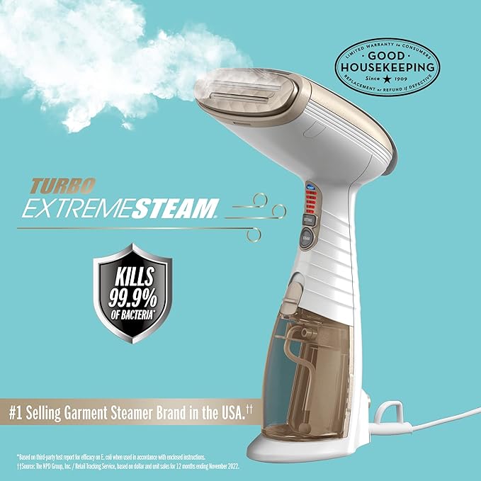 Conair Handheld Garment Steamer for Clothes, Turbo ExtremeSteam 1875W, Portable & Power Steam Handheld Travel Garment Steamer for Clothes with Dual Voltage for Worldwide Use