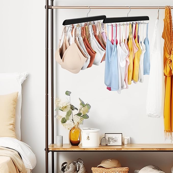 Tank Top Hanger with Premium Wood, 24 Large Capacity, Space Saving,360 Degree Rotating, Foldable Metal Hooks, Tank Tops