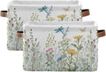 Colorful Herbs And Flowers Storage Baskets,Decorative Collapsible Rectangular Canvas Fabric Storage Bin for Home, 2PACK