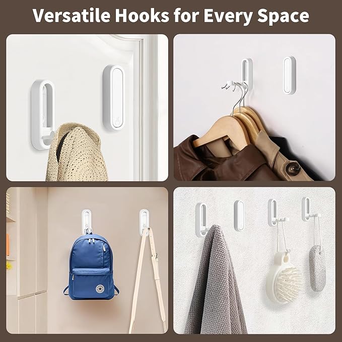 2Pcs Foldable Wall Hooks, Zinc Alloy Folding Hook White, Heavy Duty Folding Coat Hooks Wall Mounted for Hanging Coat Towels Bags Keys (White, 2 Pack)