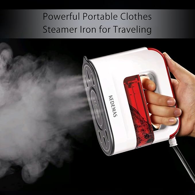 Portable Steamer Iron, 1300W Travel Mini Iron, Ideal for All Fabrics, Horizontal, Vertical and Dry Ironing 40s Fast Heat-up ONLY FOR 120V (Red)