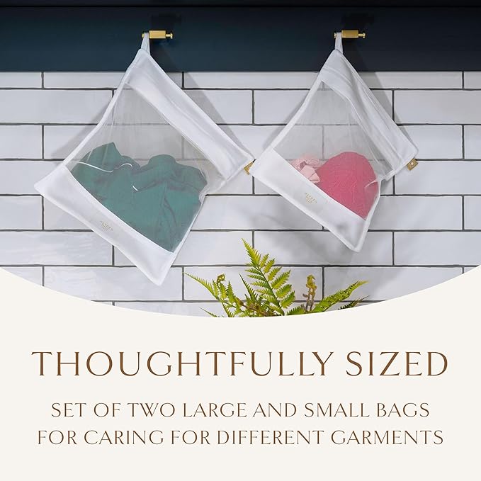 Hayden Hill Luxury Organic Cotton Mesh Laundry Bags For Delicates - Set of 2 Large & Small - Garment Bags For Washing Machine - Bra and Lingerie Wash Bag - Carbon Neutral