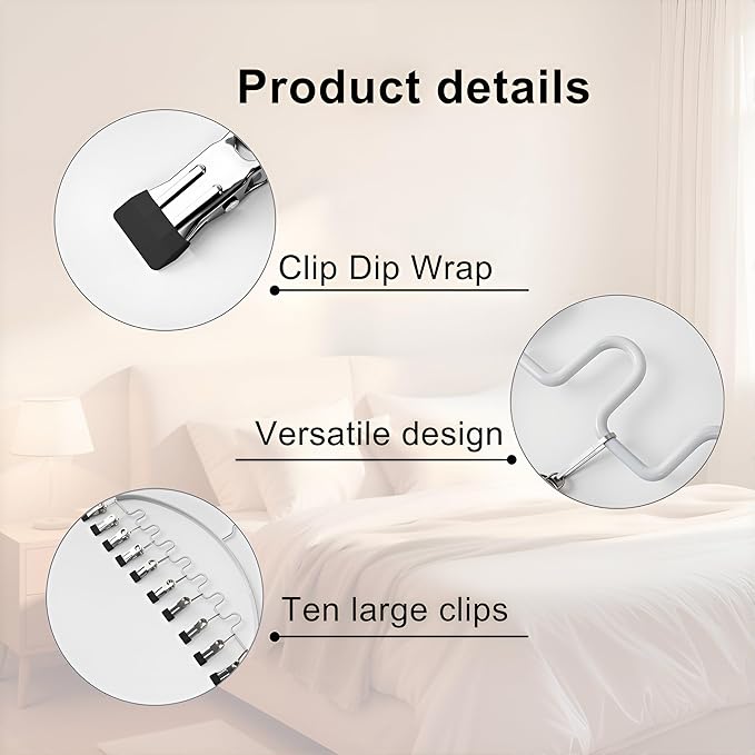 Legging Organizer for Closet,Metal Wave Design Pants Hanger with 10 Clips 7 Hooks, Closet Storage for Pants, Skirts, Hats (White, 2Pack)