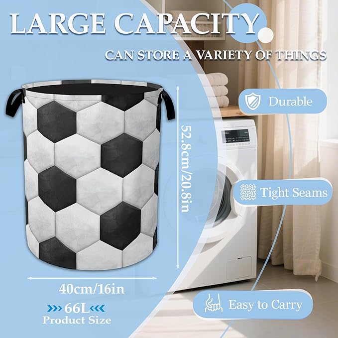 Hexagon Football Laundry Basket Collapsible Laundry Hamper, Oxford Cloth Storage Bin for Room/Bathroom/Bedroom/Dormitories 16" X 20.8"
