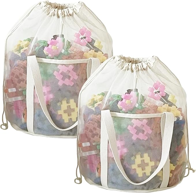 2 Pack Large Mesh Toy Storage Bags,Heavy Duty Mesh Bag with Drawstring, Durable & Breathable for Toys, Laundry, Pool & Beach Accessories, Home & Travel Organization