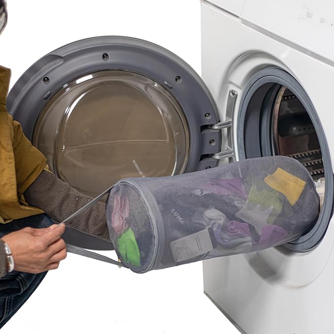 Large Capacity Sock Laundry Bag With Wire Construction Opening Use YKK Zipper Tote Bag Bathroom Hanging Suitable For Underwear, Socks Fine Mesh Laundry Bag 1 Grey