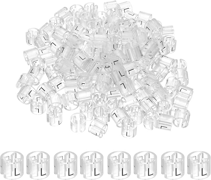 PATIKIL 300 Pcs Clothes Hanger Markers L Fit Rod Garment Size Tag Hanger Clips Round Color Coding Label for Clothing, Clear