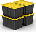 4 Pack of Large 17 Gallon Plastic Storage Bin Tote Organizing Container with Secure Latching Lids, Stackable, Extra Strength Clear with Built in Handle - Black and Yellow