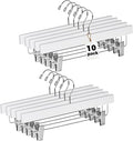 Quality Hangers Wooden Pants Hangers - 10-Pack Swivel Hook Cloth Hanger Set - Lotus Wood Skirt, Pant, Shorts and Slack Hangers with Adjustable Clip – White Clothing Hanger (White, 10)
