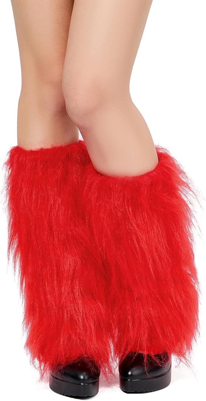 Zando Furry Faux Fur Leg Warmers for Women - Soft Fluffy Legwarmer Winter Boot Cuffs Covers for Daily Halloween Santa Costume