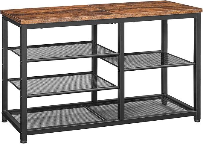 HOOBRO Shoe Bench, 5-Tier Shoe Rack Bench, Entryway Bench with Shoe Storage, Shoe Storage Organizer, 31.5" L Shoe Storage Bench for Entryway, Hallway, Space Saving, Rustic Brown and Black BF36HX01