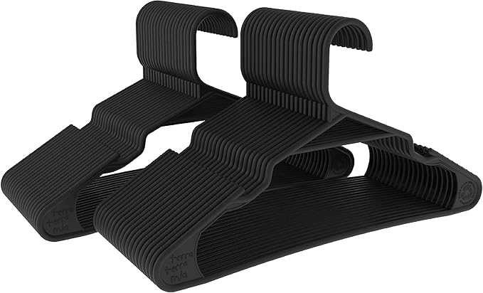 Eco-Friendly Slim Clothing Hangers for Light-Weight Clothes (Max 1lb) Made from 100% Recycled Post Consumer Plastic (Black/Grey, 40 Pack)