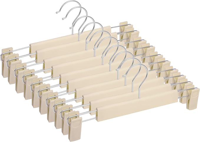 Pants Hangers with Clips Skirt Hangers for Women Plastic Clip Hanger for Pants Clothes Hanger (30pack, Khaki)