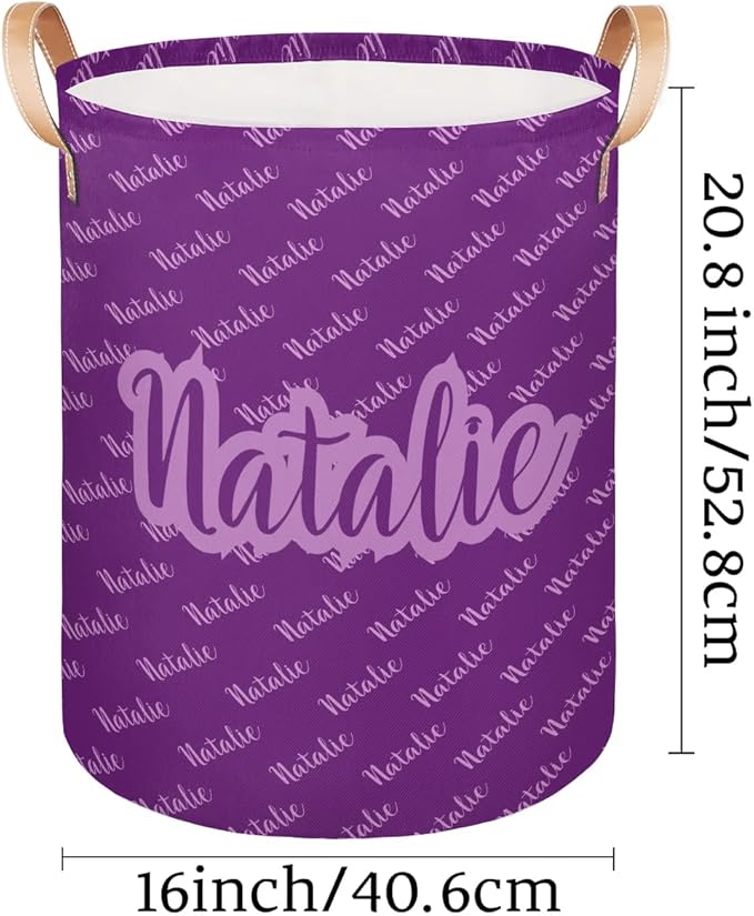Personalized Laundry Basket, Custom Gift Laundry Hamper, Collapsible Nursery Waterproof Laundry Baskets, Dirty Clothes Toy Hamper with Handles Name Text Purple