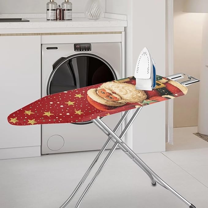 GLENLCWE Santa Claus Print Ironing Board Cover 54x15 inches Christmas Thick Ironing Board Cover with Elastic Edge Non Slip Pad Iron Cover with Hook and Loop