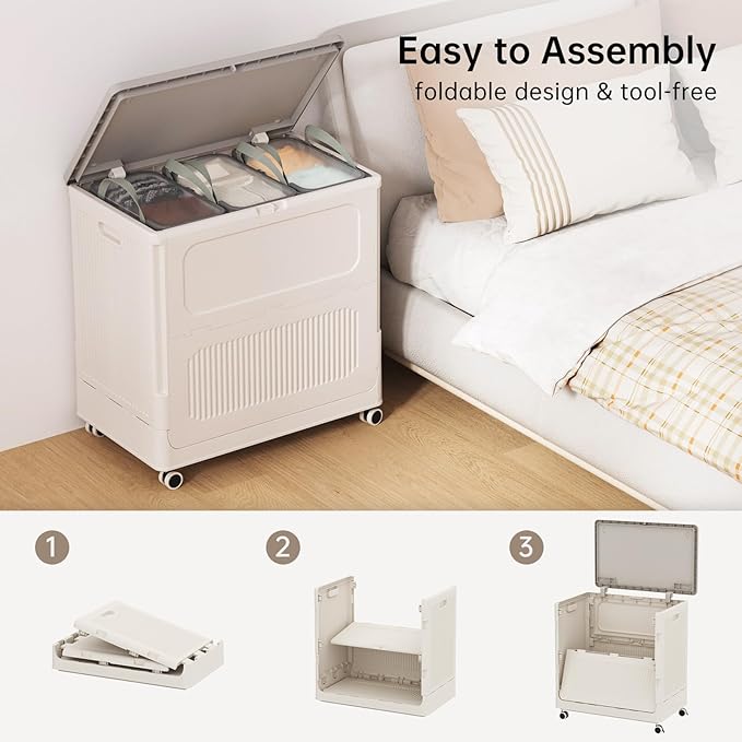 HAIXIN HOME 130L Plastic Laundry Hamper with 3 Soft Bags, Foldable Rolling Clothes Laundry Basket with Lid for Bedroom, Bathroom, Dorm, Heavy Duty Clothes Organizer with Wheels for Bedding, Blankets
