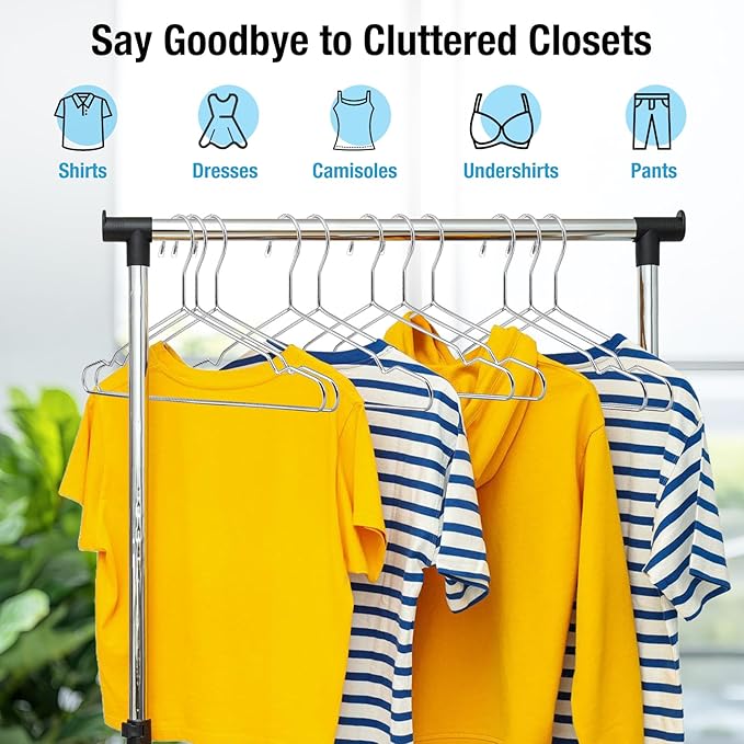30 Pack Wire Hangers, 16.5 Inch Metal Clothes Hangers, Stainless Steel Coat Hanger with Non Slip Notch, Heavy Duty Closet Hanger Ultra Thin Space Saving for Hanging Coats Shirts T-Shirt
