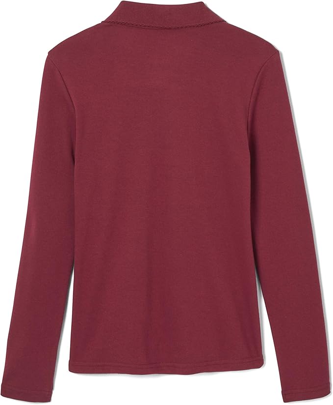 French Toast Girls' Picot Collar Polo Shirt with Long Sleeves (Kids Standard & Plus Size)